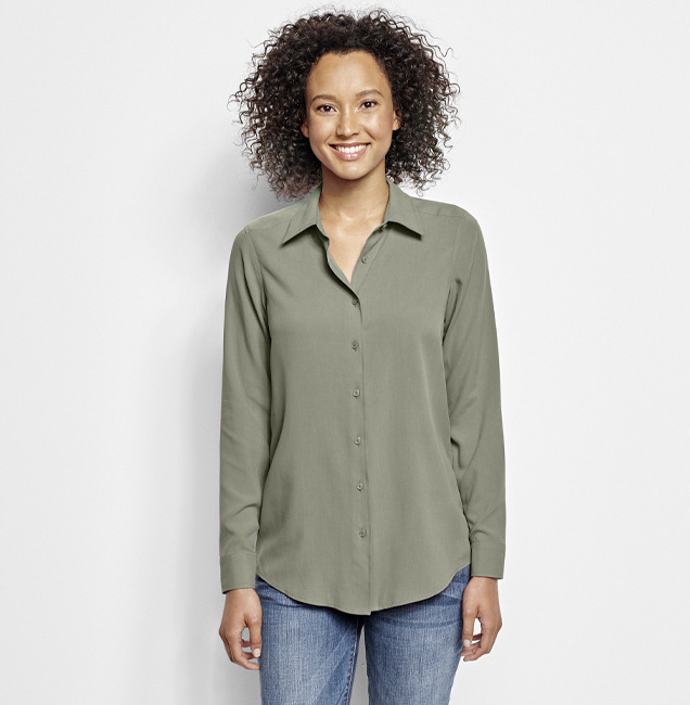 Image of Long-sleeved Everyday Silk Shirt, Pearl, Small